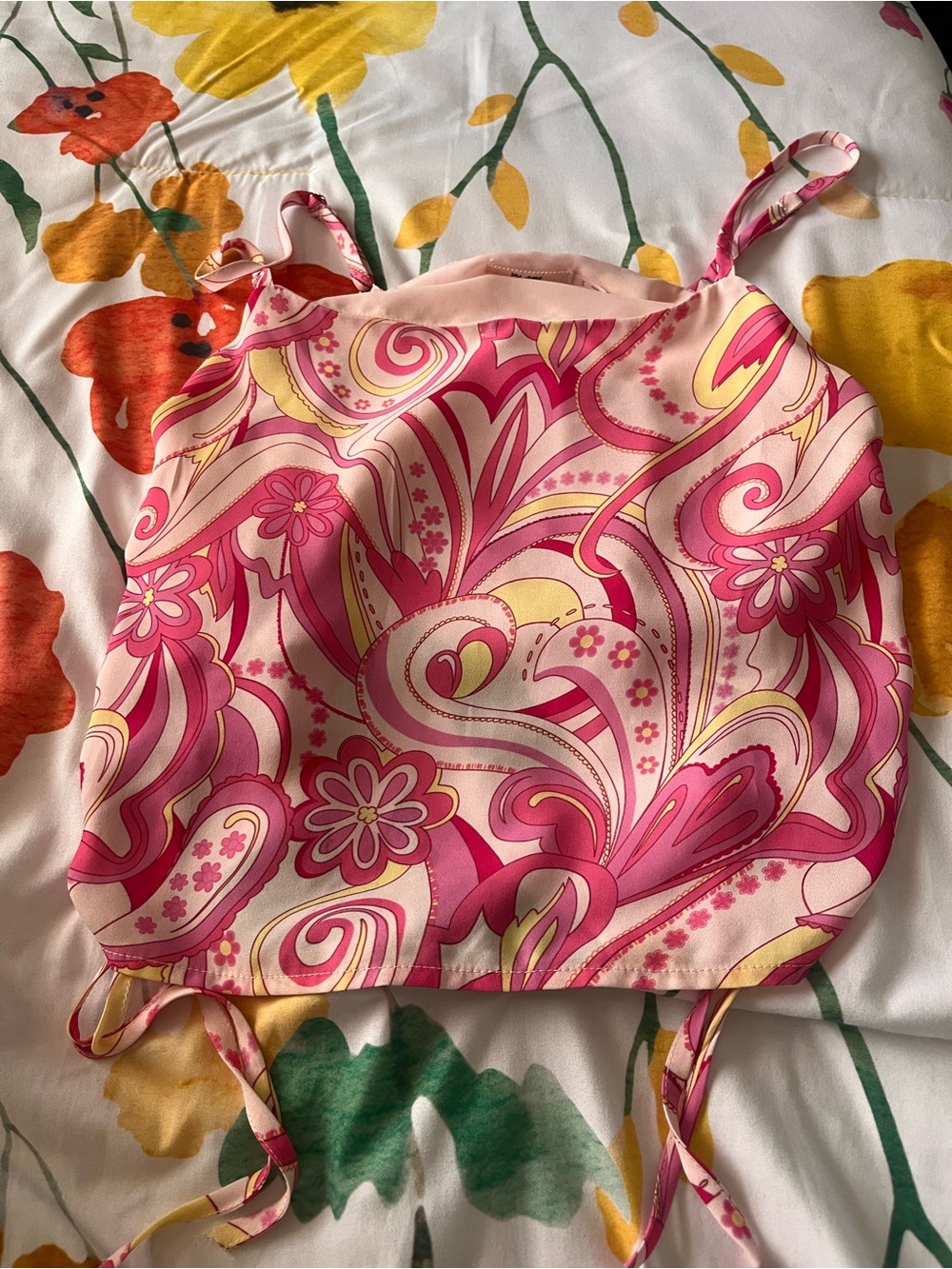 miami Pink and Cream Paisley Floral Tank Top